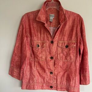Chico’s Linen Coral Jacket Women’s Sz 1 Button Front